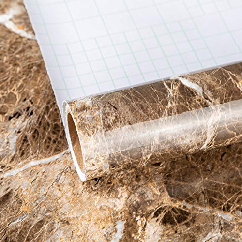 TOTIO - Papel pintado de mármol para puerta de mesa, color marrón, 40CMx 3M" , vinilo autoadhesivo, de mármol, papel de contacto de granito, con parte trasera adhesiva, de plástico, para estante