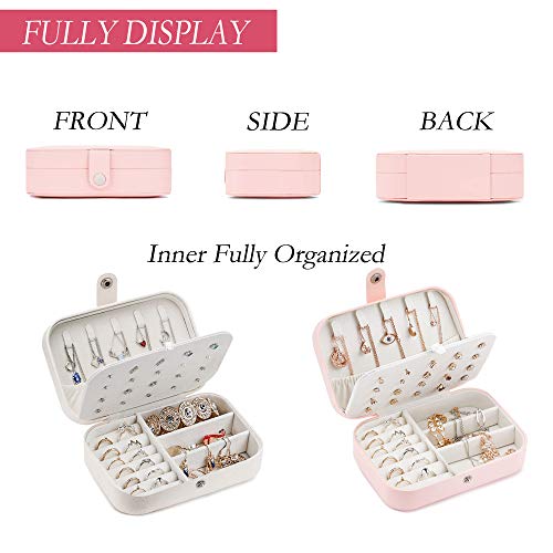 TOUROAM Viaje Pequeño Joyero Organizador para niña Mujer, portátil Estuche para Guardar Joyas, Collar Arete Pulsera Bandeja de exhibición con Espejo de Maquillaje con Purpurina (Pink with Accessory)
