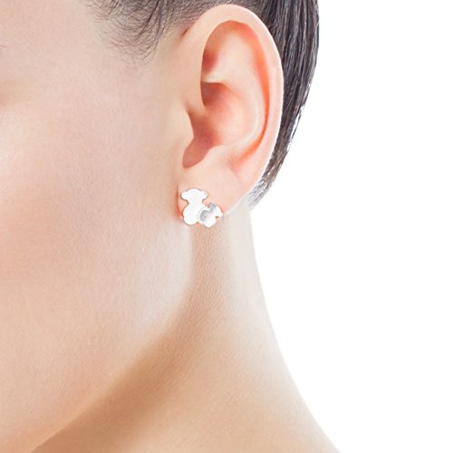 TOUS Hill - Pendientes de Plata de Primera Ley con Dos Osos, Cierre a Presión - Motivo: 1 cm