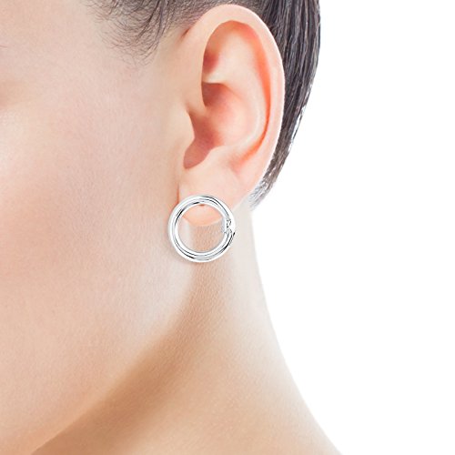 TOUS Hold - Pendientes Aro Frontal de Plata de Primera Ley, Cierre Presión - Anilla: 1,6 cm