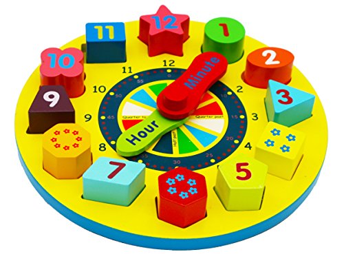 TOWO Juguete de Reloj de Madera educativo con Piezas de números para aprender la hora - Reloj de Rompecabezas para niños - Juegos educativos de clasificación con numeros y formas geometricas.