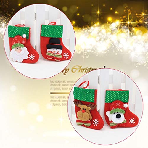 TOYESS 4Pcs/Set Media de Navidad Colgante Calcetín de Navidad Decoración de Navidad,Clásico 3D de Papá Noel,Elk,Muñeco de Nieve,Oso Patrón,Caramelo Lindo Calcetines Bolsa de Regalo(Lentejuelas)