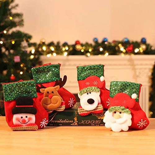 TOYESS 4Pcs/Set Media de Navidad Colgante Calcetín de Navidad Decoración de Navidad,Clásico 3D de Papá Noel,Elk,Muñeco de Nieve,Oso Patrón,Caramelo Lindo Calcetines Bolsa de Regalo(Lentejuelas)