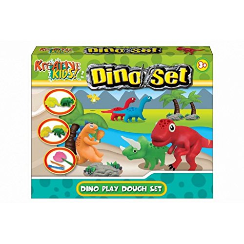 TOYLAND Dinosaurio plastilina Set - Niños Juguetes creativos - Incluye 4 Colores de la Masa, Moldes Dinosaurio + Accesorios