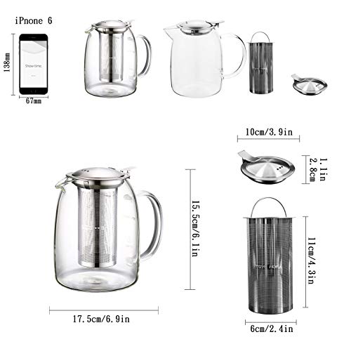 TOYO HOFU Tetera de vidrio transparente con infusor desmontable - 1100ml
