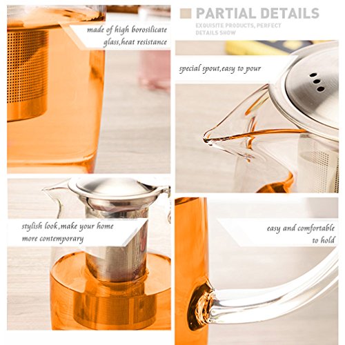 TOYO HOFU Tetera de vidrio transparente con infusor desmontable - 1100ml