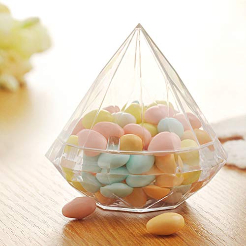 Toyvian 6 Piezas Cajas de Dulces de Boda en Forma de Diamante Cajitas de Caramelo Plásticas Transparentes Cajas de Regalo para Bodas Fiestas (9x9cm, L)