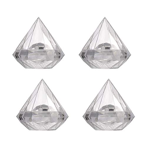 Toyvian 6 Piezas Cajas de Dulces de Boda en Forma de Diamante Cajitas de Caramelo Plásticas Transparentes Cajas de Regalo para Bodas Fiestas (9x9cm, L)