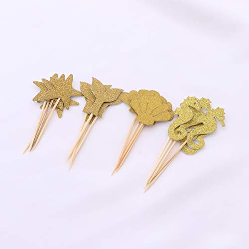 Toyvian Glitter Mermaid Theme Cake Topper Cupcake Decor Brillante Tarjeta de inserción de Pastel 39PCS