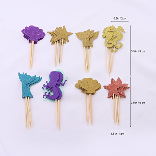 Toyvian Glitter Mermaid Theme Cake Topper Cupcake Decor Brillante Tarjeta de inserción de Pastel 39PCS
