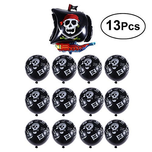 Toyvian Pirate Party Balloon - Inflatable Pirate Ship Foil Balloon Set, Decoración de Halloween para niños, Paquete de 13