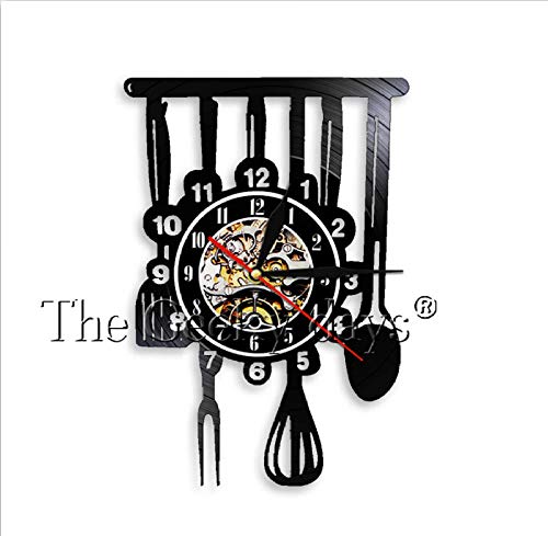 TPFEI Cocina Disco de Vinilo Restaurante Reloj de Pared Herramienta de Cocina Instrumento de Cocina Chef casero Arte Decoración Reloj Reloj
