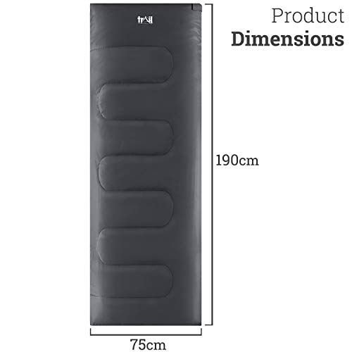 Trail Saco de Dormir Rectangular Estándar Adulto, Transpirable y Suave, 2 Estaciones, Camping, Senderismo, Festivales, Aire Libre. 200 g/m2, Bolsa Compresión Ultraligera, Bolsillos Internos.190cmx75cm