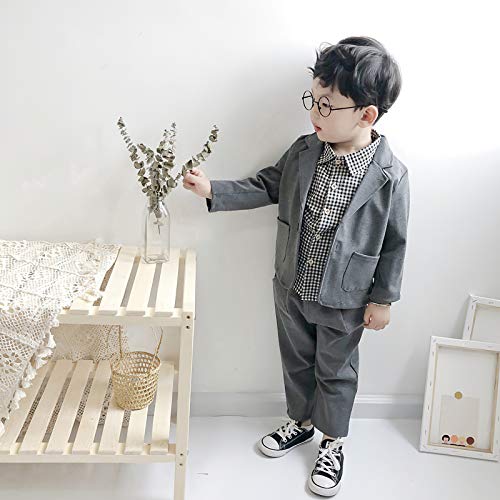 Traje Niño Boda Ropa Elegante Conjunto Comunion Blazer y Camisa de Cuadros y Pantalon Disfraz Ceremonia 3 Años Gris