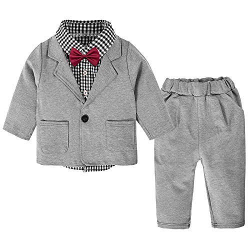 Traje Niño Boda Ropa Elegante Conjunto Comunion Blazer y Camisa de Cuadros y Pantalon Disfraz Ceremonia 3 Años Gris