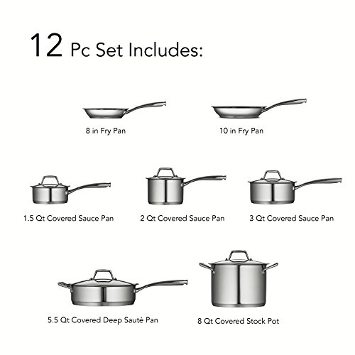 Tramontina 80101/203DS Gourmet Prima - Juego de utensilios de cocina (12 piezas, acero inoxidable, apto para inducción), color marrón