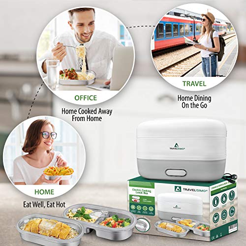 TRAVELISIMO Fiambrera Vaporera Eléctrica Cocina y Calienta 3 en 1, 350W Alta Potencia 1.2L, Comida al Vapor 220V, Termo Comida Caliente
