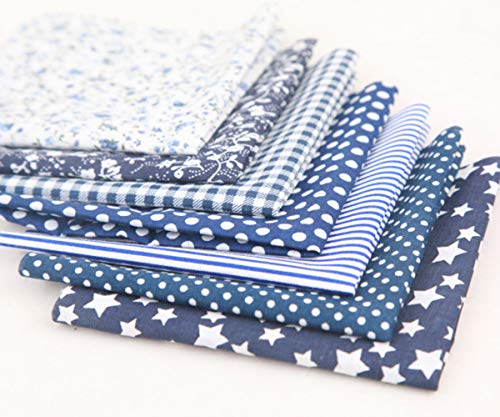 Travistar 7 Piezas 50 x 50cm Tela de Algodón Patchwork Paquete de tela de Flores patrón Floral de Costura de Material Textil Manualidades Retales Algodón para Coser DIY Bricolaje, azul marino