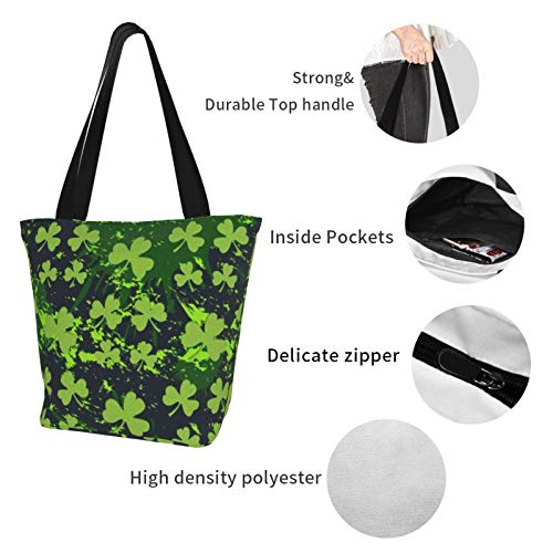 Trébol verde en manchas oscuras Bolsas de tela reutilizables para compras de comestibles, bolsas de moda para manualidades, diseños creativos