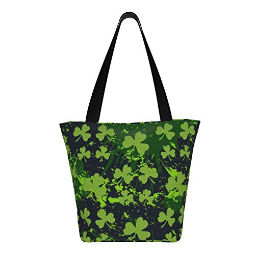 Trébol verde en manchas oscuras Bolsas de tela reutilizables para compras de comestibles, bolsas de moda para manualidades, diseños creativos