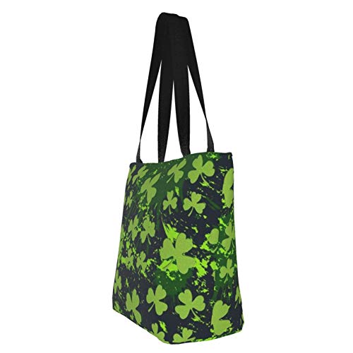 Trébol verde en manchas oscuras Bolsas de tela reutilizables para compras de comestibles, bolsas de moda para manualidades, diseños creativos