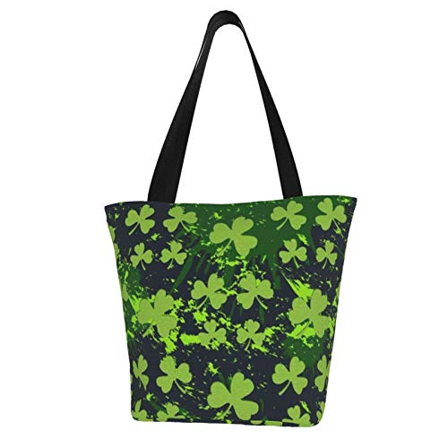 Trébol verde en manchas oscuras Bolsas de tela reutilizables para compras de comestibles, bolsas de moda para manualidades, diseños creativos