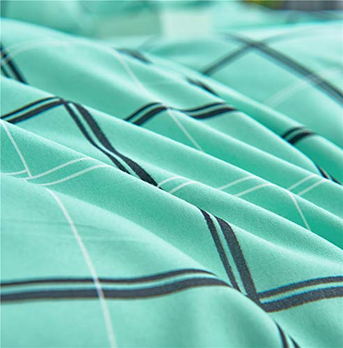 Treer Juego de Ropa de Cama 4 Piezas,Simple Tartán Estilo Microfibra Juego de Ropa de Cama con Funda de Edredón,Funda de Almohada y Sábana para Cama Matrimonio/Individual (Agua Verde,220x240cm)