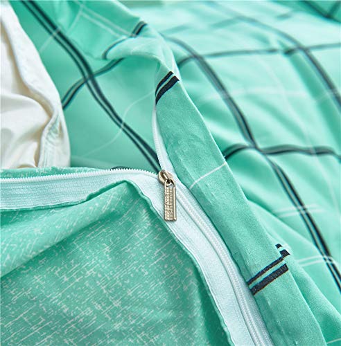 Treer Juego de Ropa de Cama 4 Piezas,Simple Tartán Estilo Microfibra Juego de Ropa de Cama con Funda de Edredón,Funda de Almohada y Sábana para Cama Matrimonio/Individual (Agua Verde,220x240cm)