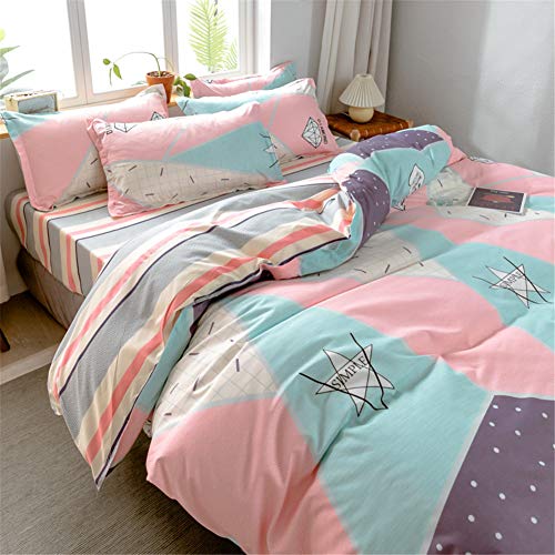 Treer Juego de Ropa de Cama con Funda de Edredón, Funda de Almohada y Sábana Microfibra Estampado 4 Piezas Juego de Ropa de Cama para Cama Individual/Matrimonio (Triángulo Gráficos,220x240cm)