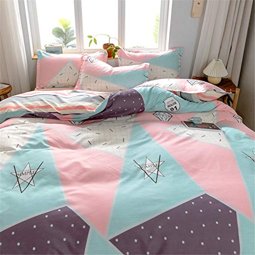 Treer Juego de Ropa de Cama con Funda de Edredón, Funda de Almohada y Sábana Microfibra Estampado 4 Piezas Juego de Ropa de Cama para Cama Individual/Matrimonio (Triángulo Gráficos,220x240cm)