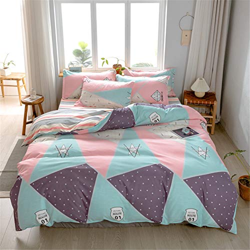 Treer Juego de Ropa de Cama con Funda de Edredón, Funda de Almohada y Sábana Microfibra Estampado 4 Piezas Juego de Ropa de Cama para Cama Individual/Matrimonio (Triángulo Gráficos,220x240cm)