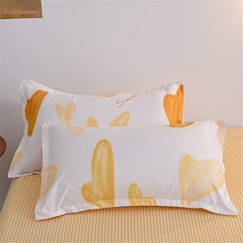 Treer Juego de Ropa de Cama con Funda de Edredón, Funda de Almohada y Sábana Microfibra Estampado 4 Piezas Juego de Ropa de Cama para Cama Individual/Matrimonio (Amarillo Amor Corazon,150x200cm)
