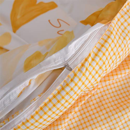 Treer Juego de Ropa de Cama con Funda de Edredón, Funda de Almohada y Sábana Microfibra Estampado 4 Piezas Juego de Ropa de Cama para Cama Individual/Matrimonio (Amarillo Amor Corazon,150x200cm)