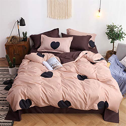 Treer Juego de Ropa de Cama con Funda de Edredón,Funda de Almohada y Sábana Microfibra Estampado 4 Piezas Juego de Ropa de Cama para Cama Individual/Matrimonio (Corazón de Amor Negro,150x200cm)