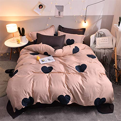 Treer Juego de Ropa de Cama con Funda de Edredón,Funda de Almohada y Sábana Microfibra Estampado 4 Piezas Juego de Ropa de Cama para Cama Individual/Matrimonio (Corazón de Amor Negro,150x200cm)