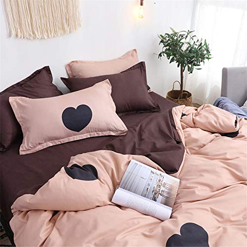 Treer Juego de Ropa de Cama con Funda de Edredón,Funda de Almohada y Sábana Microfibra Estampado 4 Piezas Juego de Ropa de Cama para Cama Individual/Matrimonio (Corazón de Amor Negro,150x200cm)