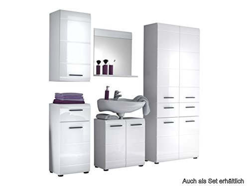 trendteam Mueble de baño base para lavabo Mueble base Skin Gloss, 60 x 56 x 31 cm en blanco brillante con hueco para sifón