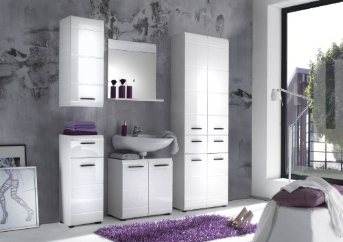 trendteam Mueble de baño base para lavabo Mueble base Skin Gloss, 60 x 56 x 31 cm en blanco brillante con hueco para sifón