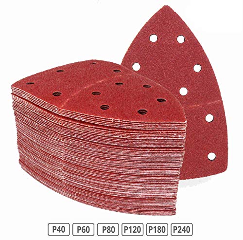 Triángulos de Molienda Prio │ 120 piezas │ 11 agujeros │ 105 x 152 mm │ Mixpack (20 x grano 40/60/80/120/180/240 cada uno) │ para poliquenales │ Almohadillas de Molienda Triangulares