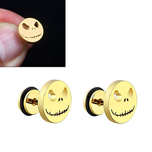 TrifyCore Pendientes Principal de la Calabaza Pendientes Redondos de Acero Titanium de la Ronda Cake Pendientes de Acero Inoxidable de Halloween para Las Mujeres decoración de Halloween Oro 1 Par