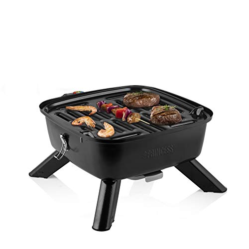 Tristar 01.112256.01.001 Barbacoa Híbrida 2 en 1: Electricidad o Carbón, Tapa Incluida, 37 x 37 cm de Superficie, 2000 W, Metal, Negro
