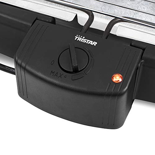 Tristar BQ-2824 Barbacoa eléctrica de Mesa, termostato Regulable, 2000 W, asado sin Humos, Negro
