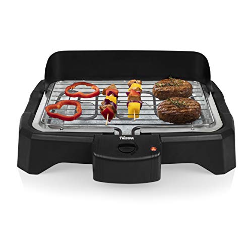 Tristar BQ-2824 Barbacoa eléctrica de Mesa, termostato Regulable, 2000 W, asado sin Humos, Negro
