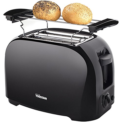 Tristar BR-1025 Tostadora para 2 rebanadas de Pan, 800 W, 6 ajustes de Tostado, Bandeja para Migas extraíble, Plástico, 2 Ranuras, Negro