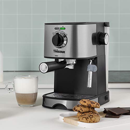 Tristar CM-2275 Cafetera Espresso, 850 W, 1.2 litros, Acero Inoxidable, Negro