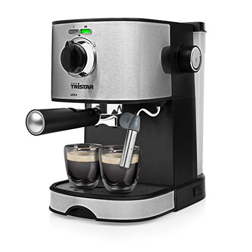 Tristar CM-2275 Cafetera Espresso, 850 W, 1.2 litros, Acero Inoxidable, Negro
