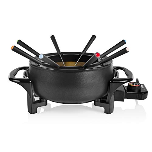 Tristar FO-1107 Olla eléctrica multifuncional para fondue de queso, chocolate o china, volumen 1.5 litros, 1000 W, Apta para 8 personas, Mate negro