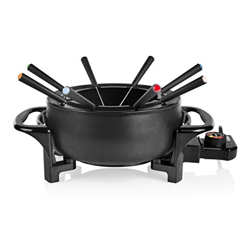 Tristar FO-1107 Olla eléctrica multifuncional para fondue de queso, chocolate o china, volumen 1.5 litros, 1000 W, Apta para 8 personas, Mate negro