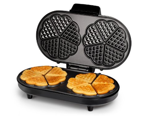 Tristar WF-2120 Gofrera en acero inoxidable para 10 gofres con forma de corazón por sesión, 1200 W, Negro y plateado