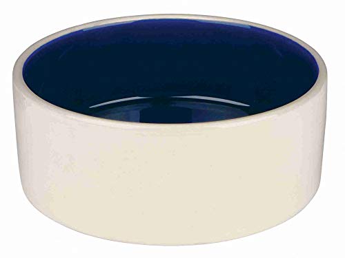TRIXIE Comedero Cerámica, 1 l, ø18 cm, Crema-Azul, Perro